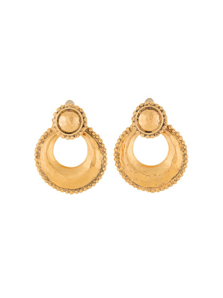 Chanel Vintage Dotted Round Hoop Earrings - Metallic