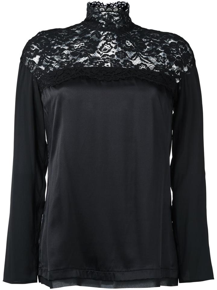 Twin-set Lace Panel Blouse, Women's, Size: Large, Black, Silk/cotton/polyamide/viscose