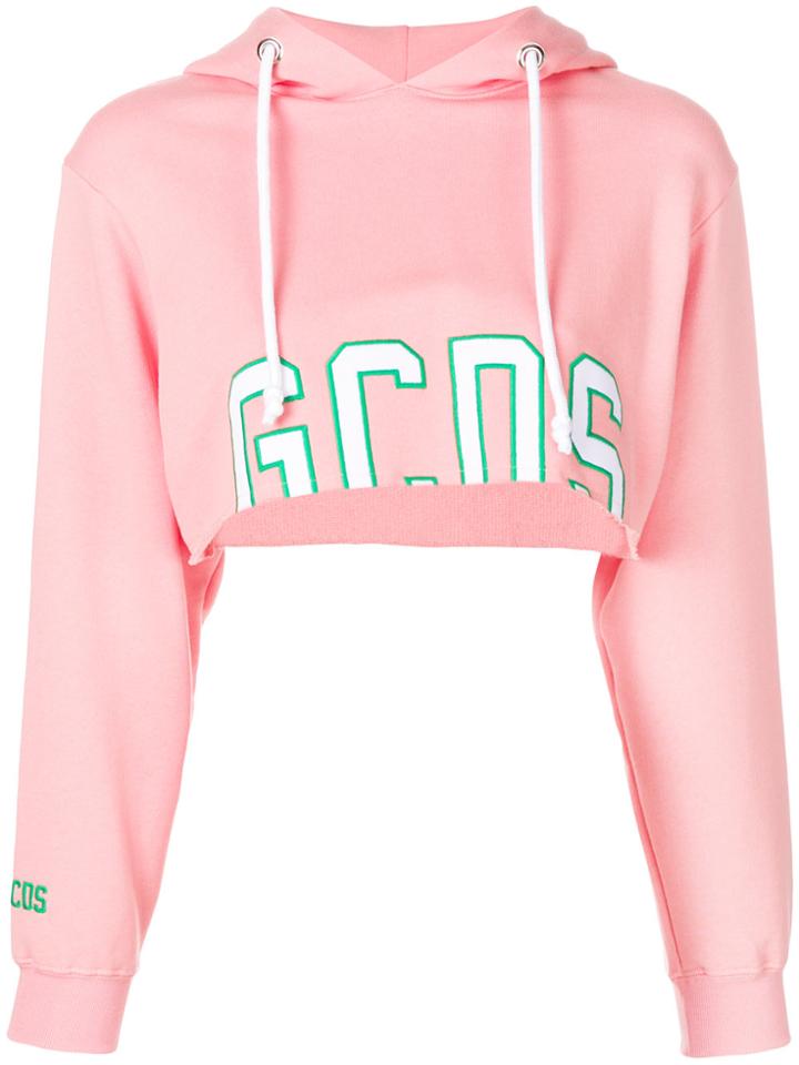 Gcds Logo Embroidered Cropped Hoodie - Pink & Purple