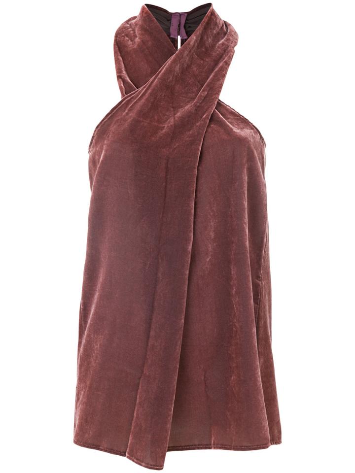 Push Button Velvet Halterneck Top - Pink & Purple