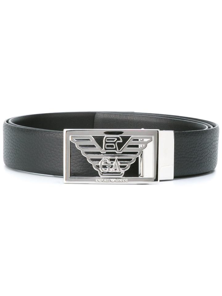 Emporio Armani Logo Buckle Belt, Men's, Black, Calf Leather