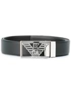 Emporio Armani Logo Buckle Belt, Men's, Black, Calf Leather