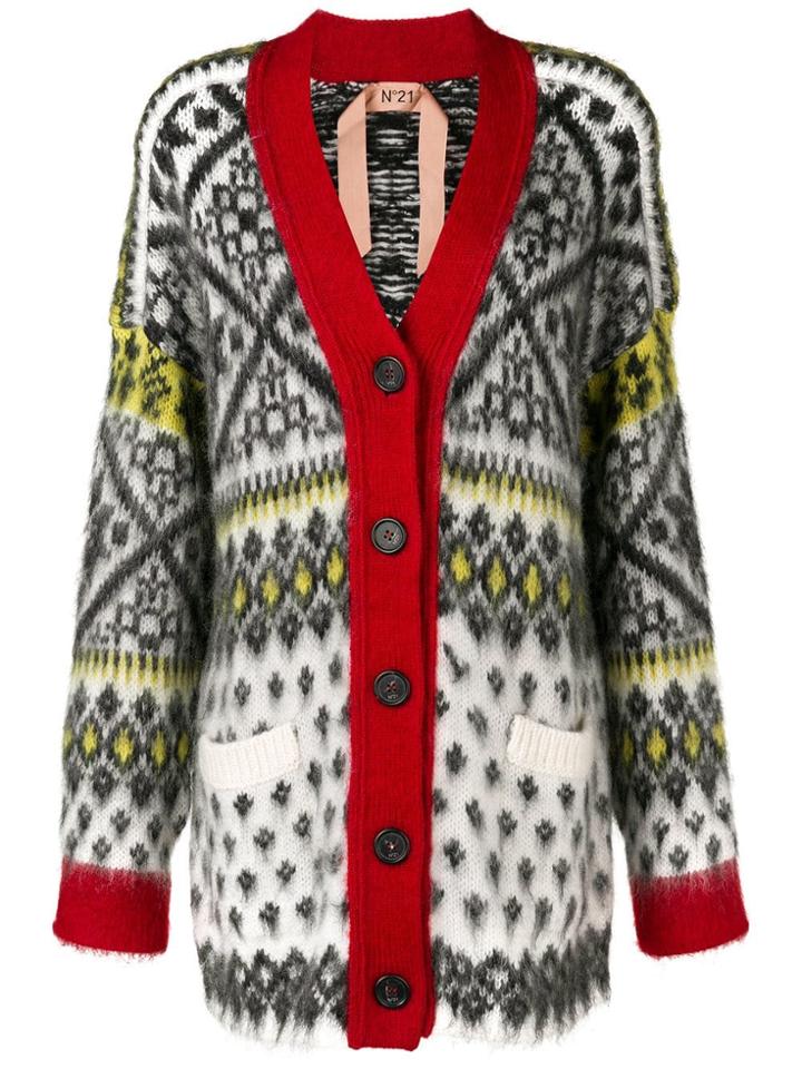 No21 Sequin Fringed Intarsia Cardigan - Black