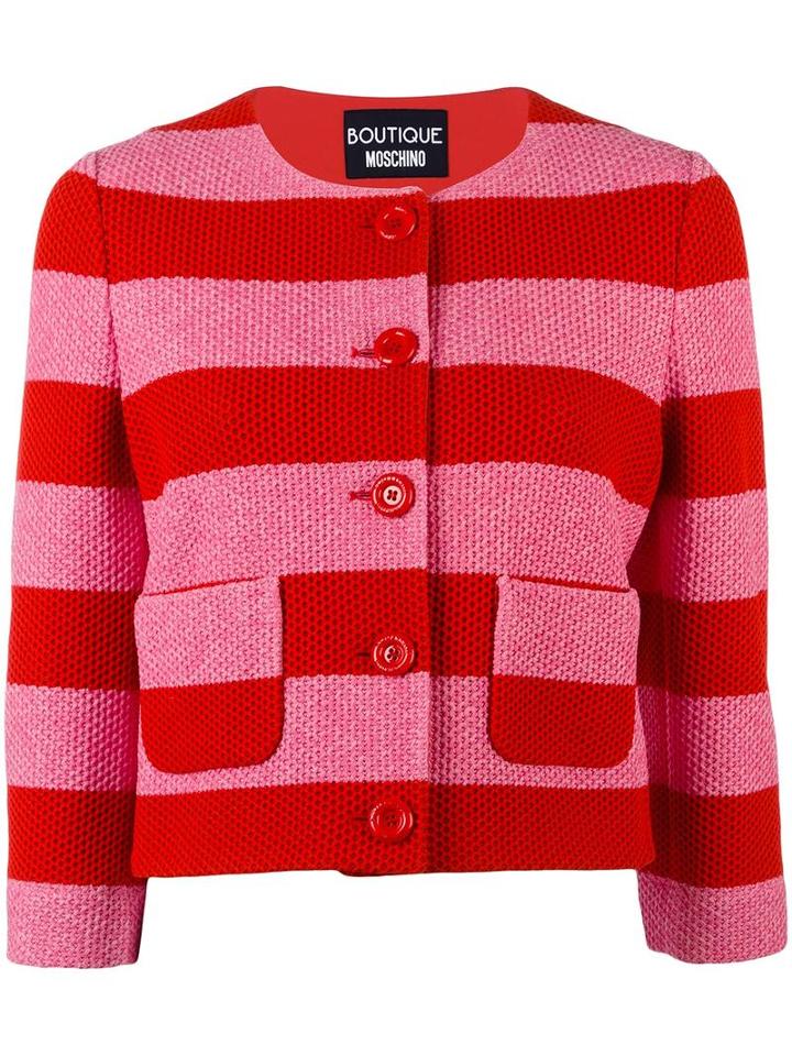Boutique Moschino Striped Cropped Jacket, Women's, Size: 46, Red, Cotton/polyimide
