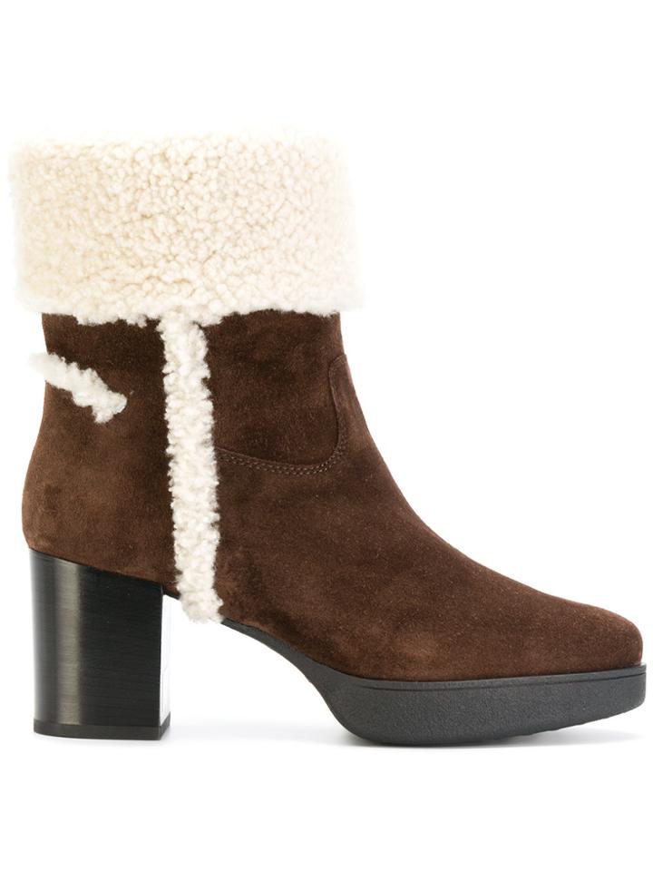 Tod's Faux Shearling-trimmed Ankle Boots - Brown