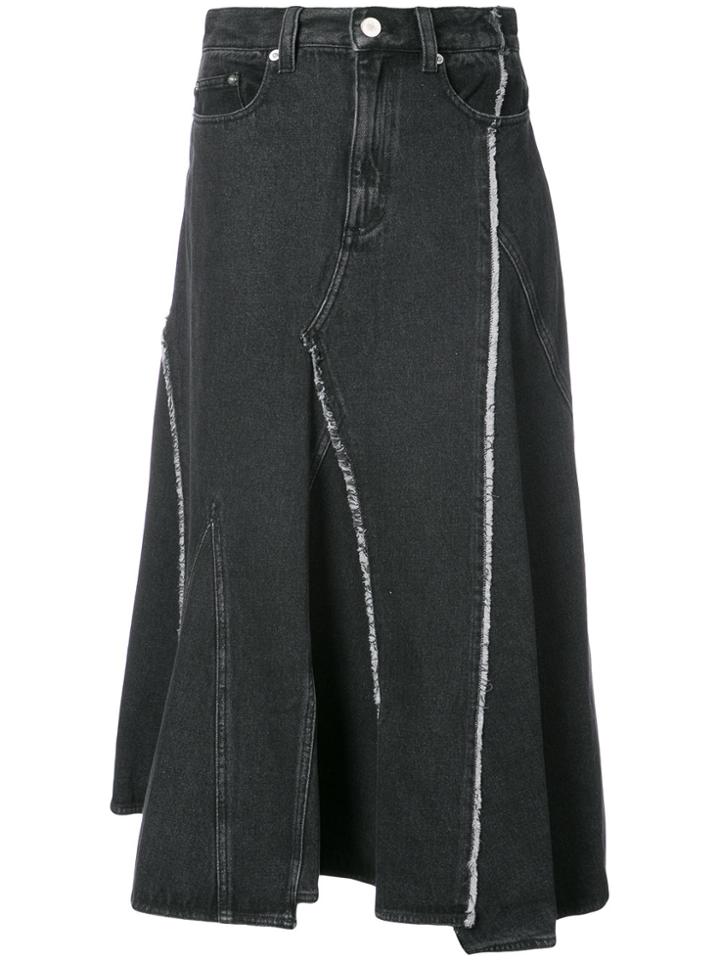 3.1 Phillip Lim Contrast Fringed Denim Skirt - Black
