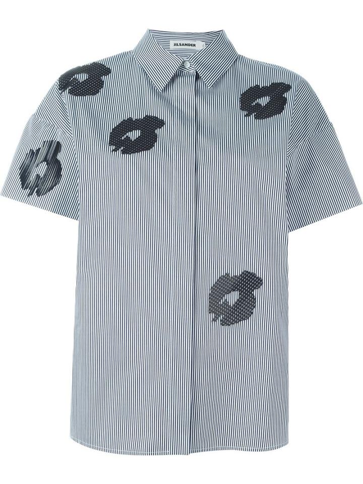 Jil Sander Flower Print Striped Shirt
