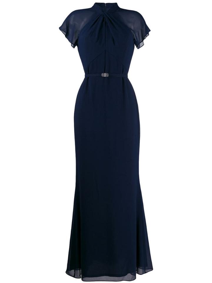 Lauren Ralph Lauren Rhinestone Belt Gown - Blue