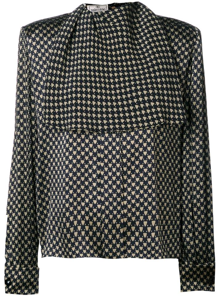 Valentino Vintage 1980's Geometric Textured Blouse - Brown