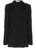 Delada Strap Detail Double-breasted Wool Blazer - Black