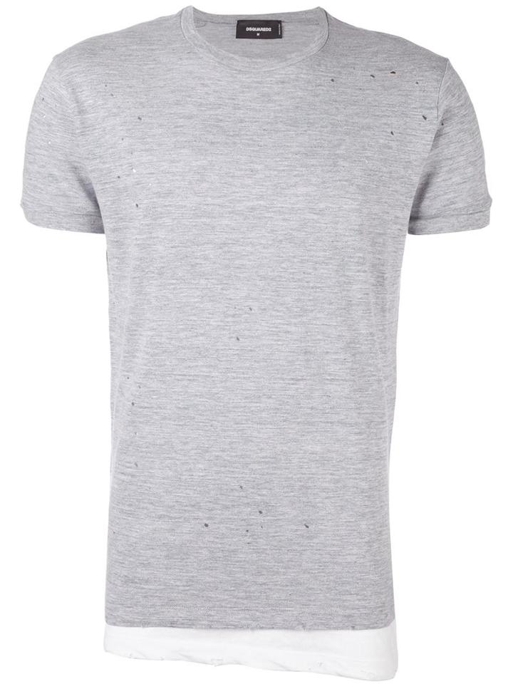 Dsquared2 Distressed Effect Draped T-shirt, Men's, Size: Large, Grey, Cotton/viscose