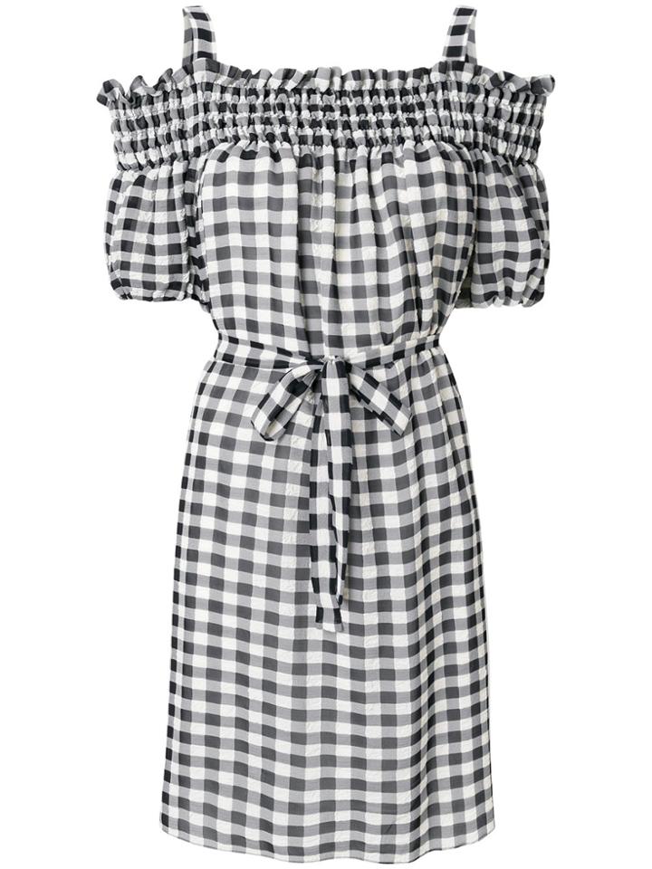 Boutique Moschino Gingham Cold Shoulder Mini Dress - White