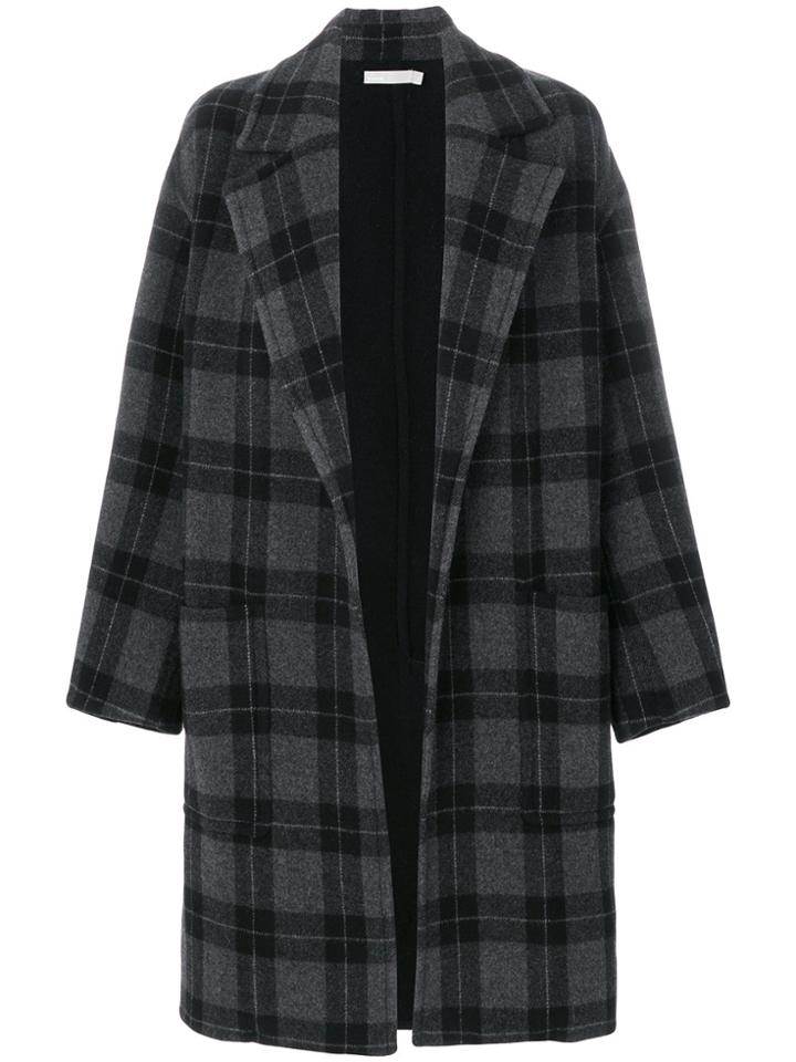 Vince Tartan Button Up Coat - Black