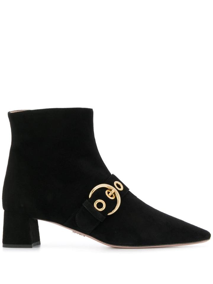 Prada Buckle Strap Ankle Boots - Black