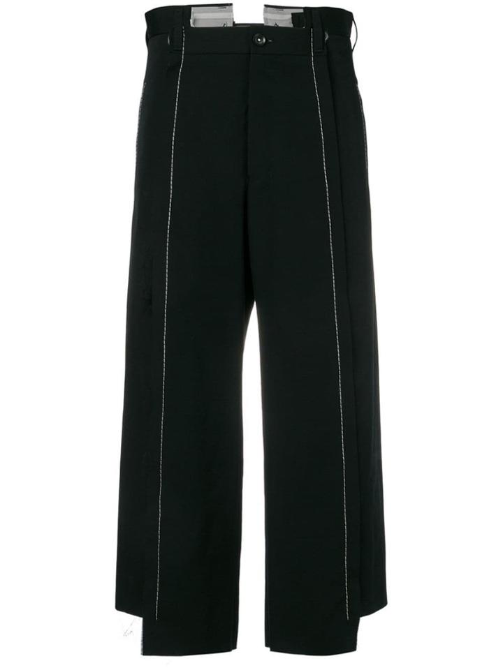 Yohji Yamamoto Contrast Stitch Cropped Trousers - Black