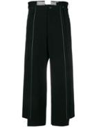 Yohji Yamamoto Contrast Stitch Cropped Trousers - Black