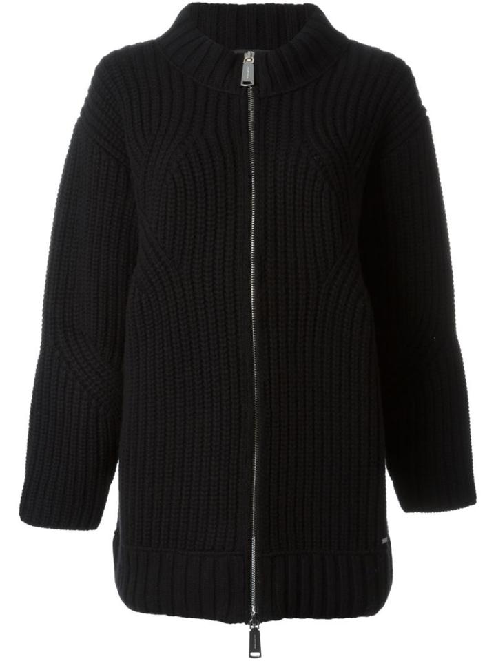 Dsquared2 Oversize Ribbed Zip-up Knit, Women's, Size: Small, Black, Wool