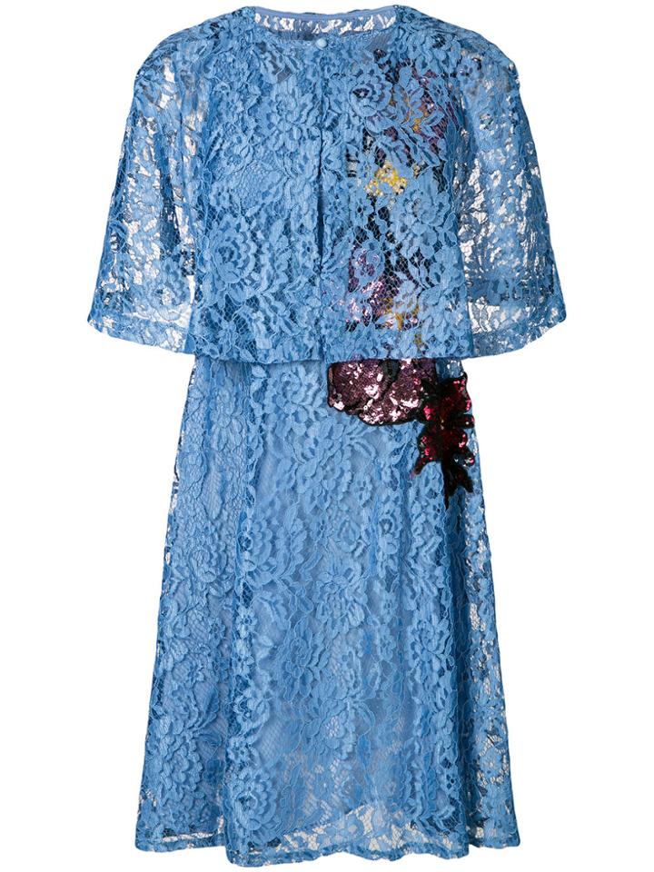 Ainea Embroidered Lace Dress - Blue