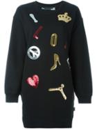 Love Moschino Multi Patch Sweatshirt Dress, Women's, Size: 38, Black, Cotton/polyester