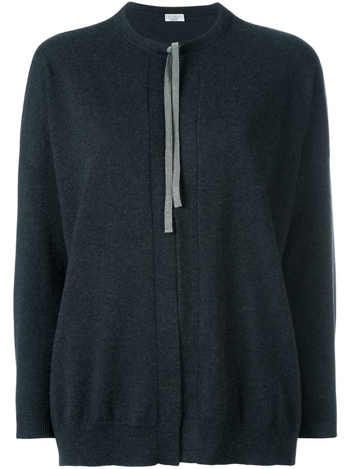 Brunello Cucinelli Tie-neck Cardigan, Women's, Size: Medium, Grey, Cashmere