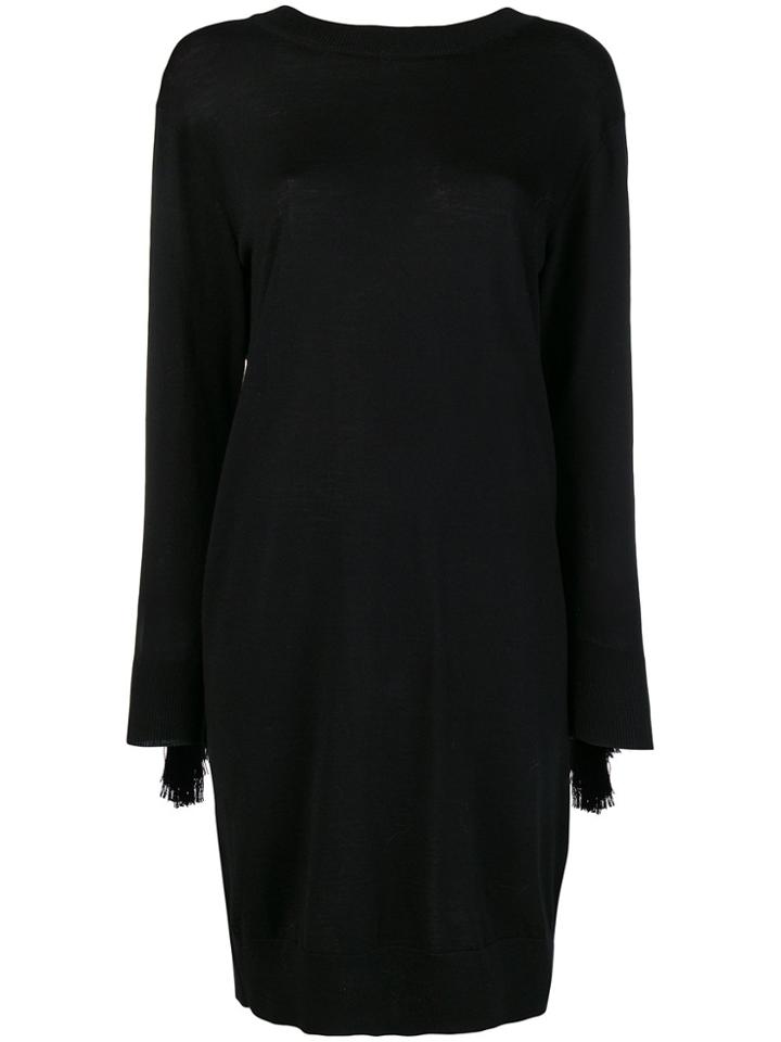 Nude Fringe Detail Sweater Dress - Black