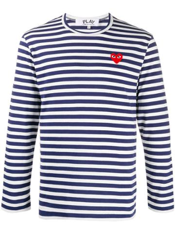 Comme Des Garçons Play Heart Appliqué Striped T-shirt - Blue