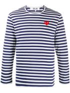 Comme Des Garçons Play Heart Appliqué Striped T-shirt - Blue