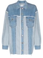 Sjyp Contrast Trim Two-tone Denim Overshirt - Blue