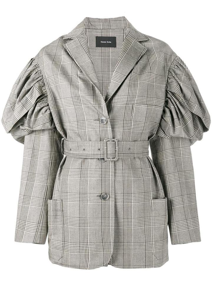 Simone Rocha Prince Of Wales Checked Jacket, Women's, Size: 10, Grey, Cotton/linen/flax/spandex/elastane/acetate