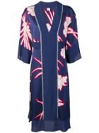 Pinko Floral Satin Kimono Dress - Blue