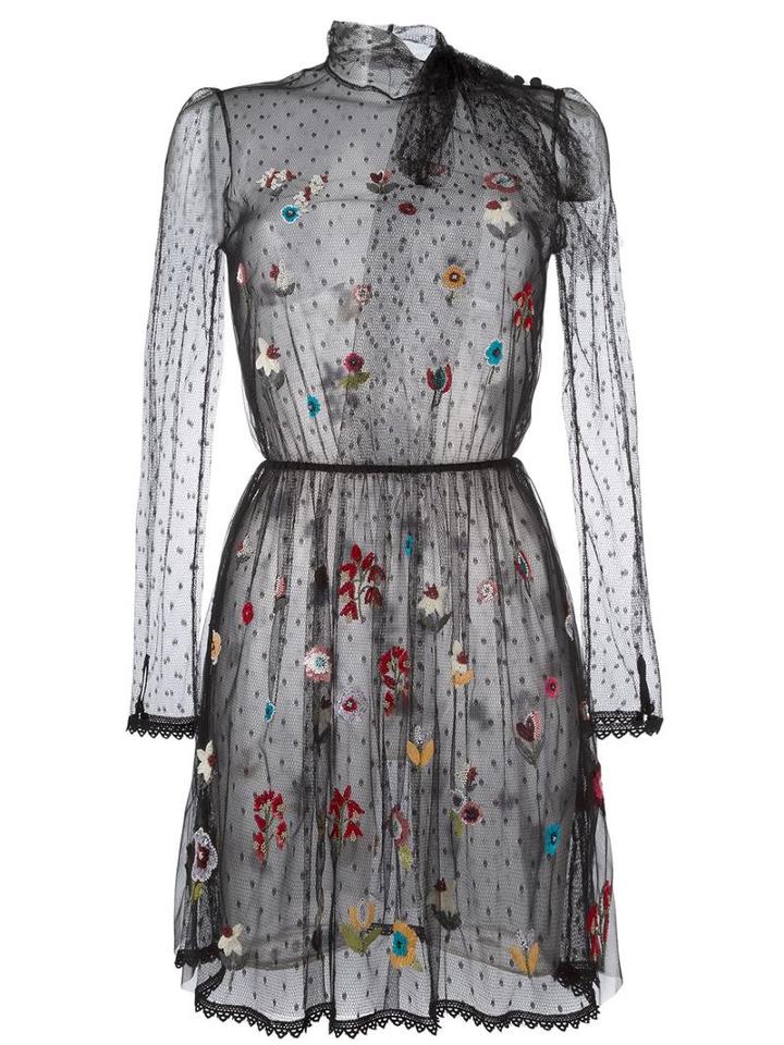 Red Valentino Floral Embroidered Tulle Dress, Women's, Size: 40, Black, Polyamide