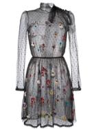 Red Valentino Floral Embroidered Tulle Dress, Women's, Size: 40, Black, Polyamide