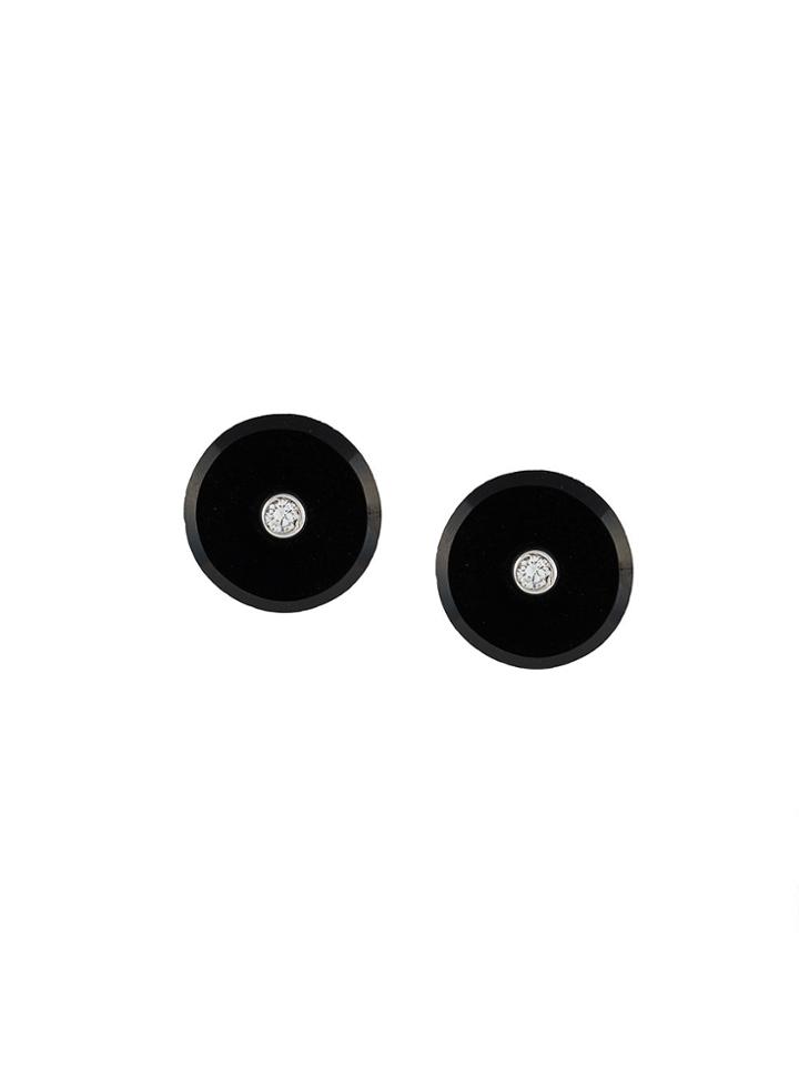 Simonetta Bianchini Diamond Embellished Disc Earrings - Black