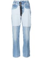 Off-white Contrast Panel Boyfriend Jeans, Women's, Size: 24, Blue, Cotton