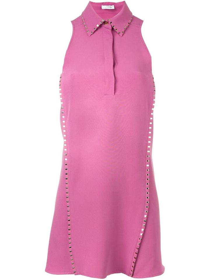 Versace Studded Accent Shirt Dress, Women's, Size: 40, Pink/purple, Polyester