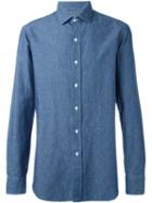 Salvatore Piccolo Classic Button Down Shirt, Men's, Size: 44, Blue, Cotton/linen/flax