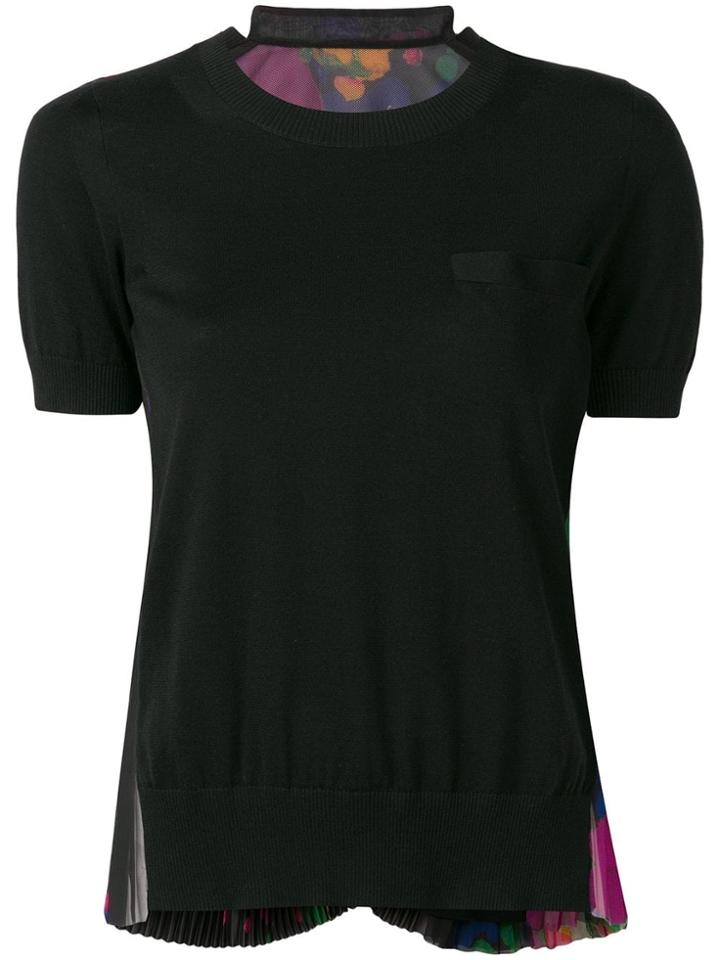 Sacai Plisse Panel Knitted Jumper - Black