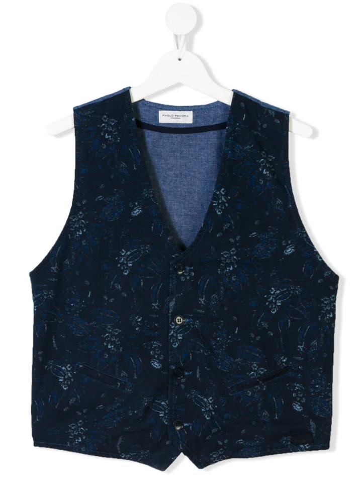 Paolo Pecora Kids Teen Floral Print Waistcoat - Blue