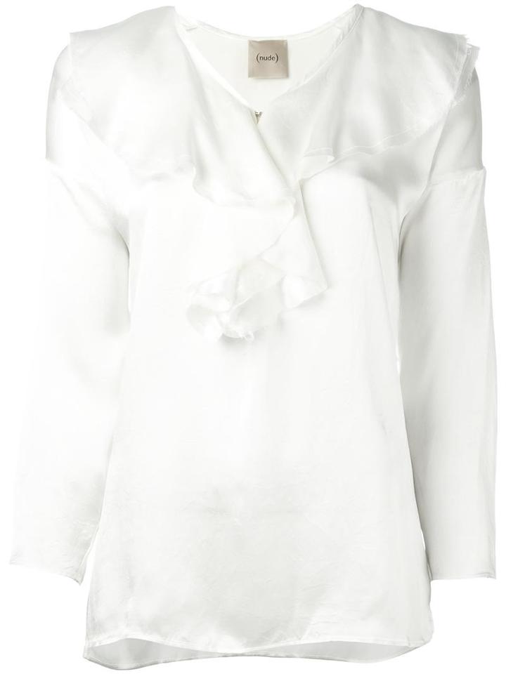 Nude Ruffled Neck Blouse, Women's, Size: 40, White, Silk