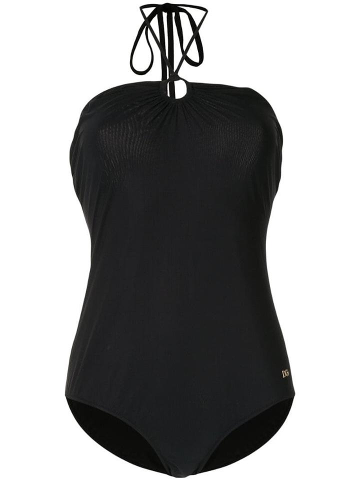 Dolce & Gabbana Logo Plaque Halterneck Swimsuit - Black