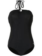 Dolce & Gabbana Logo Plaque Halterneck Swimsuit - Black