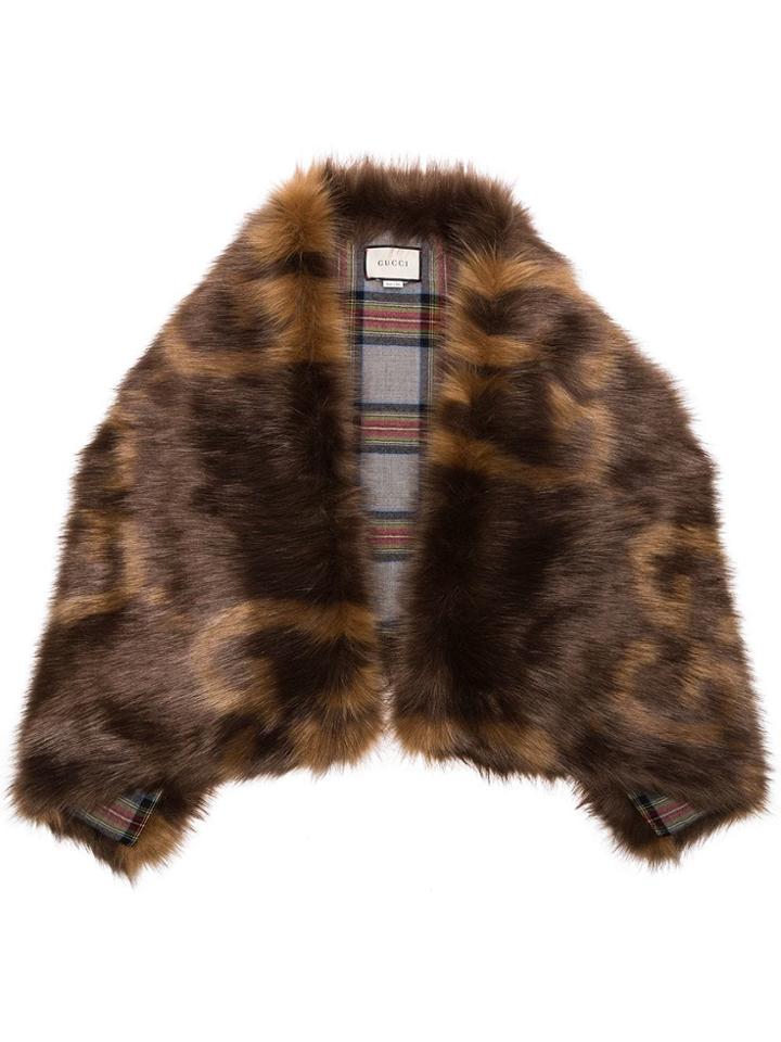 Gucci Brown Gg Logo Print Faux Fur Stole