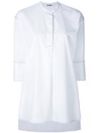 Jil Sander Topstitch Cropped Sleeve Collarless Shirt - White