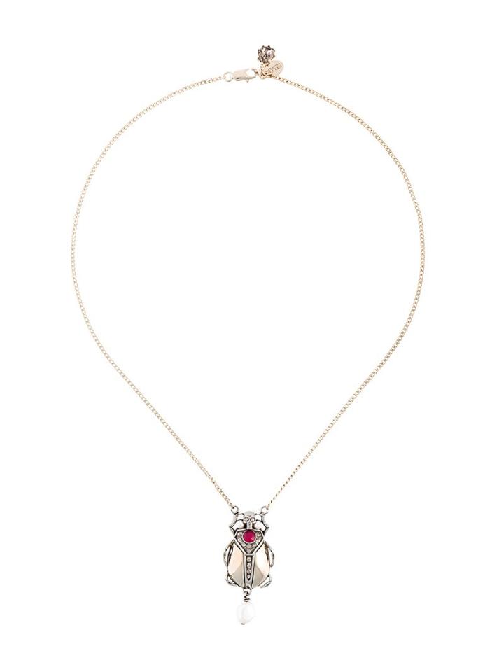 Alexander Mcqueen Beetle Pendant Necklace, Women's, Metallic