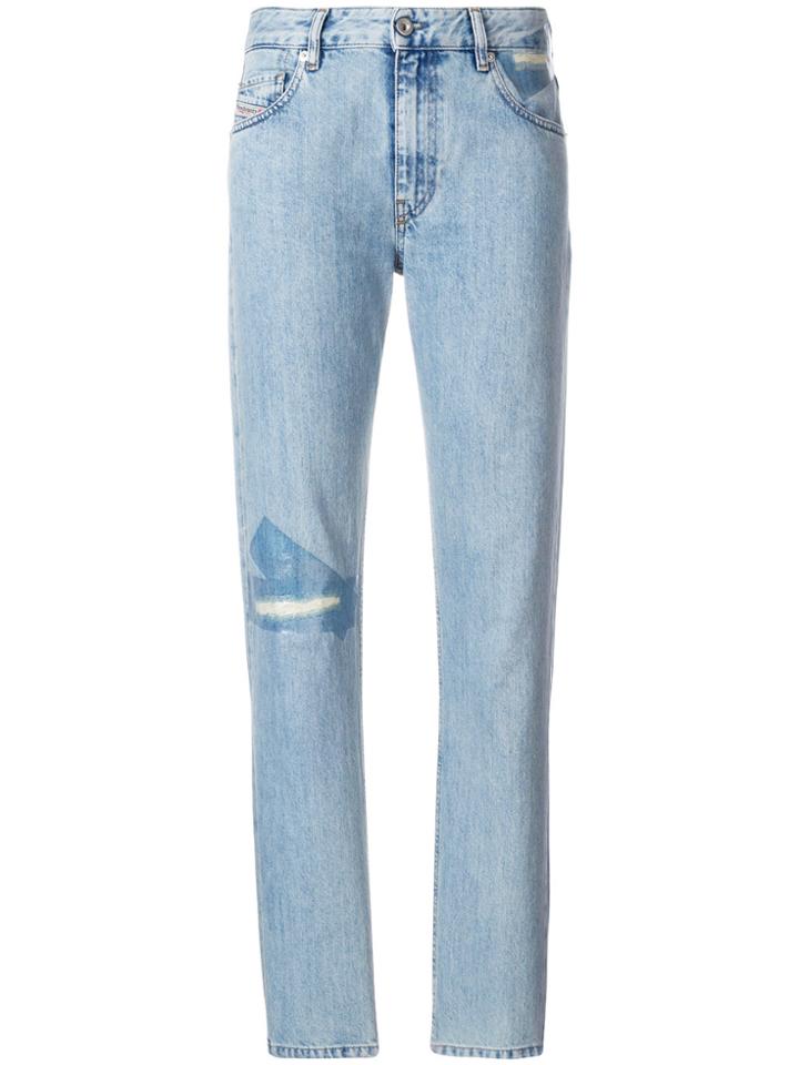 Diesel Ripped Detail Straight Jeans - Blue