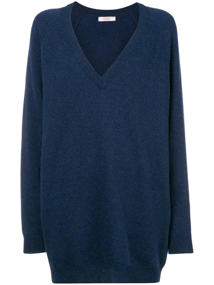 Liska Oversized V-neck Sweater - Blue