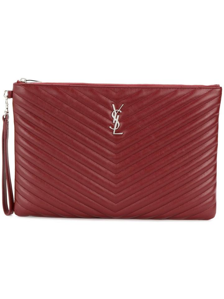 Saint Laurent Quilted Monogram Clutch - Red