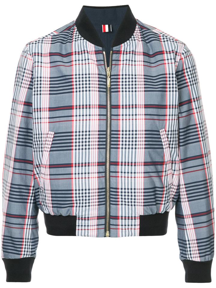 Thom Browne Reversible Blouson Zip Front Ribbed Jacket In Large Madras