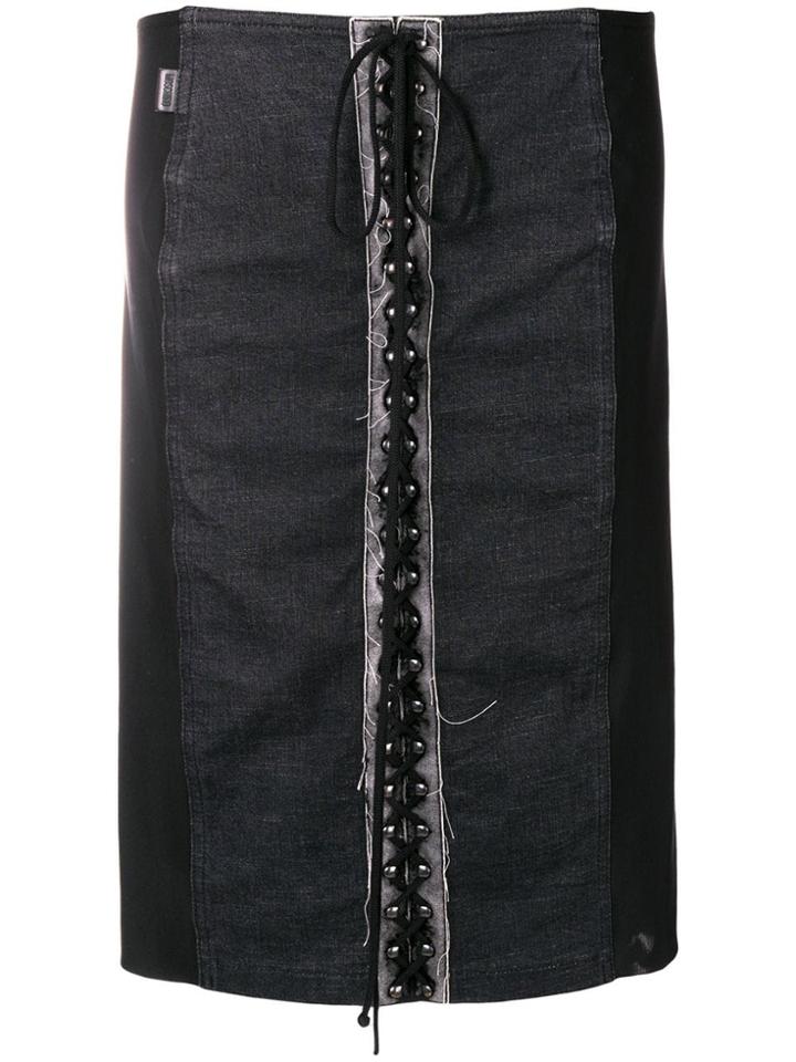 Moschino Vintage 1990's Lace-up Straight Skirt - Black