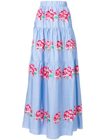 Black Coral Embroidered Poplin Skirt - Blue